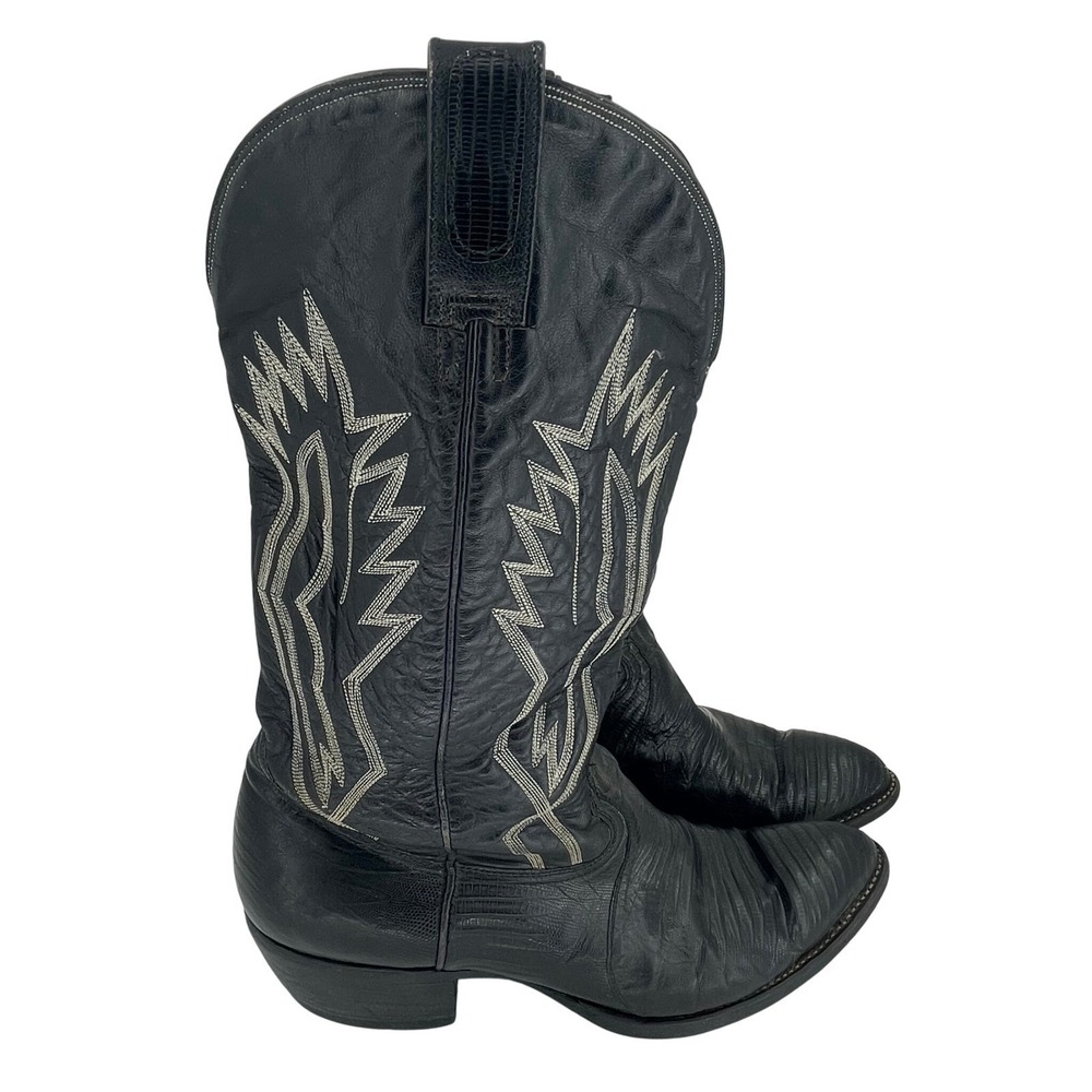 Montana Black Leather Cowboy Boots Western‎ Exotic Lizard Pointed Toe Men's 10